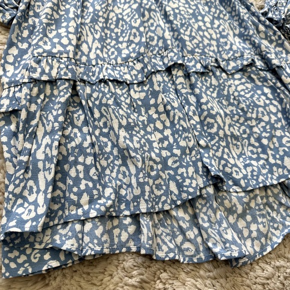 Zara Blue Floral Long Sleeve Ruffle Boho Dress with Keyhole Back and Tie Size M - Picture 4 of 8